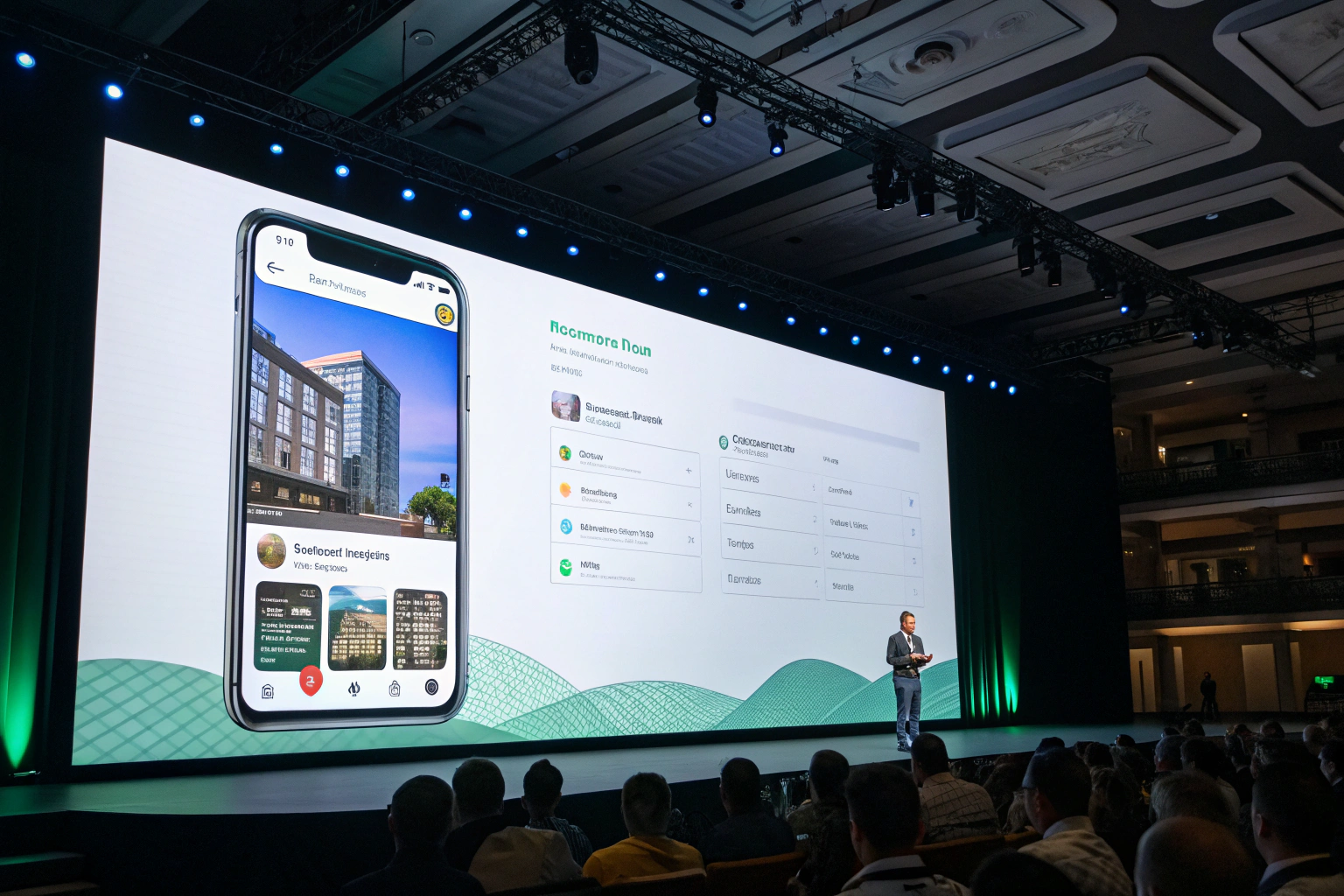 The entrepreneur holds a presentation of the application to attract potential investors The entrepreneur holds a presentation of the application to attract potential investors